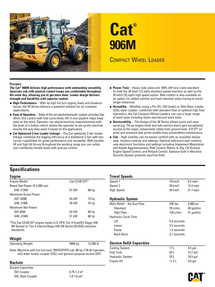 Caterpillar 906 Wheel Loader Specsheet AEHQ7413 (03-15)